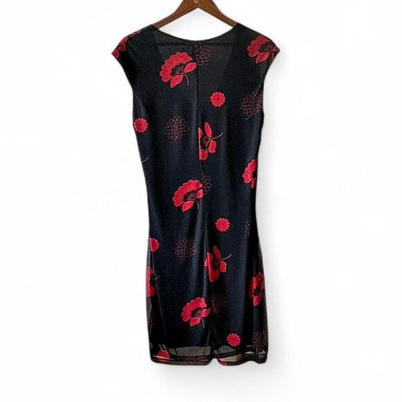 FLP Faith Love & Passion Black Red Floral Ruched Midi Dress L - Picture 8 of 8